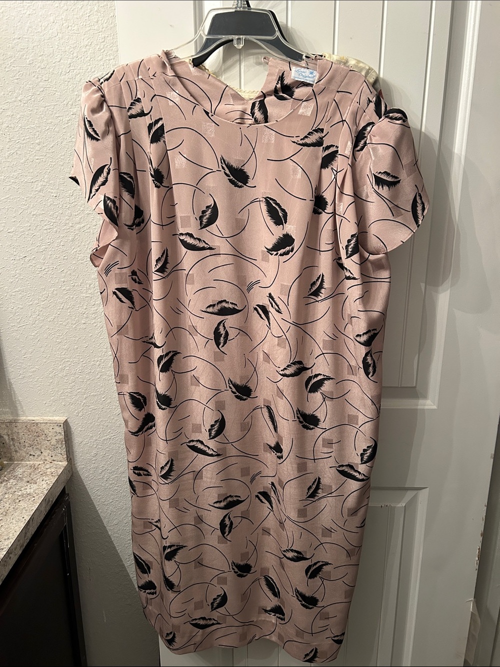 Classic Tan Feather-Print Shift Dress